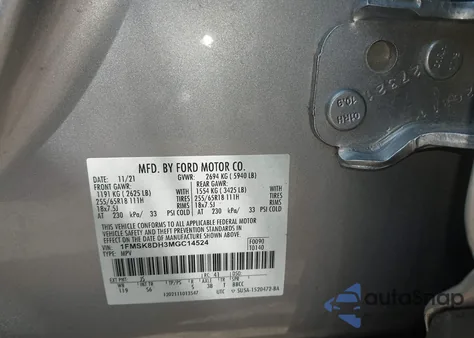 2021 Ford Explorer Xlt from USA, damaged, VIN 1FMSK8DH3MGC14524